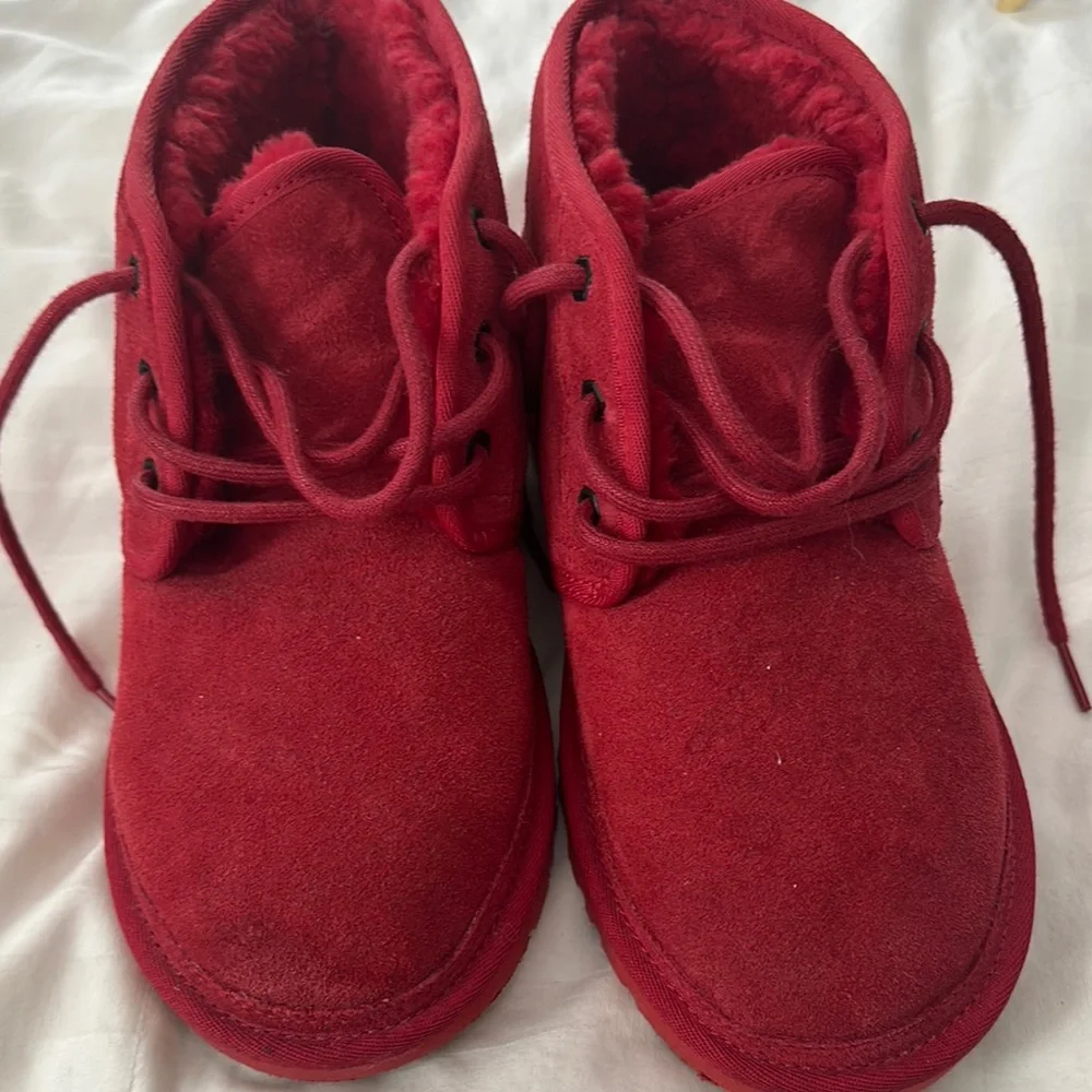 UGG Red Moccasin Shoes Plush Lining - Picture 4 of 13